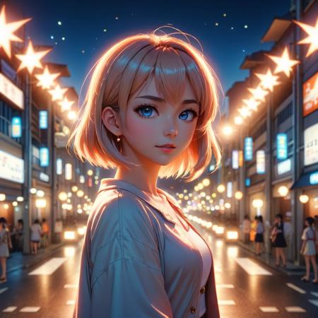 anime artwork <lora:FF-Style-Astigmatism-0.2.LORA:1.2> astigmatism Style, night lights, anime key visual, Divine lights, soft focus, by Krenz Cushart, Light, Remodernism, side light, 80mm, astigmatism . anime style, key visual, vibrant, studio anime,  highly detailed