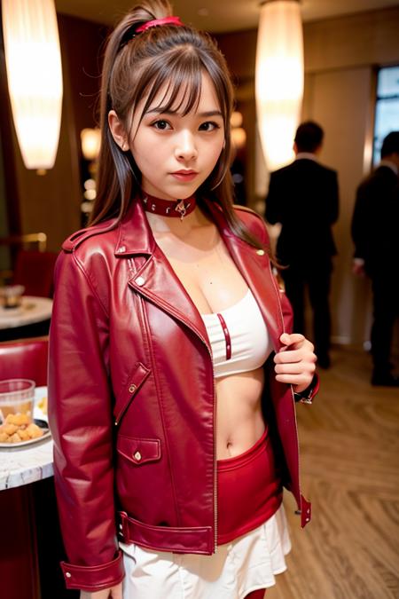 <lora:betterCuteAsian03:0.3>, woman posing for a photo, (wearing red biker_jacket:1.3),
good hand,4k, high-res, masterpiece, best quality, head:1.3,((Hasselblad photography)), finely detailed skin, sharp focus, (cinematic lighting), collarbone, night, soft lighting, dynamic angle, [:(detailed face:1.2):0.2],(((5 stars hotel))), outside,    <lora:biker_jacket:0.5>