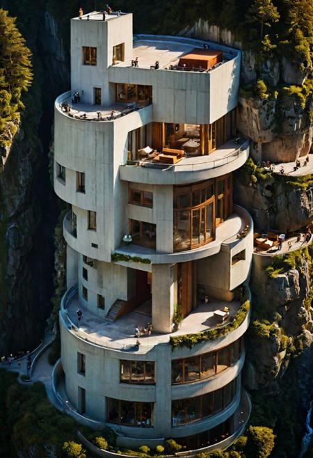 (A Cross-section of a building,:1.4), 
(on a rocky coast, half embedded in the cliff, small waterfall:1.2), 
(architectural masterpiece, inspired by Lebbeus Woods,  Jean Prouv, Neil Denari, Pierre Chareau:1.2), 
aerial view of an incredibly tall, enchanted renaissance tower made of white to grey limestone, surrounded by ominous woods, rock cliffs, dark fantasy, sunset, architecture, masterpiece, high detail, crisp focus, depth-of-field, (intricate details, masterpiece, best quality:1.4),  (avant-garde, future, reality, science fiction, photorealistic), (modern architecture:1.2), (Ultra Realistic, Photography, composition, Architecture Sales Photography, Ultra High Resolution, Cinematography, High Resolution Image:1.1), (dramatic lighting, direct sunlight, ray tracing, clear shadow:1.1), [:traffic|windows|railing|stair|balcony|terrace|crowd|Sidewalk|vehicle|trees|equipment| detailed signal_details:0.7], [:marble|granite|lbrick|tile|metal|concrete|glass|foliage_material texture:0.7], (real landscape:1.1), (blurred background:1.0), [buildings|BREAK|trees|BREAK|Crowd|buildings|BREAK|trees|BREAK|Crowd|buildings|BREAK|trees|BREAK|Crowd:0.7], (background, more_details:0.3)
great lighting, clear, xtower, industrialbuilding, extrusionbuilding