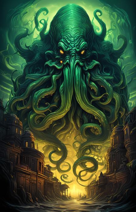 masterpiece,best quality,<lora:tbh160-sdxl:0.9>,illustration,style of Dan Mumford,portrait of Cthulhu