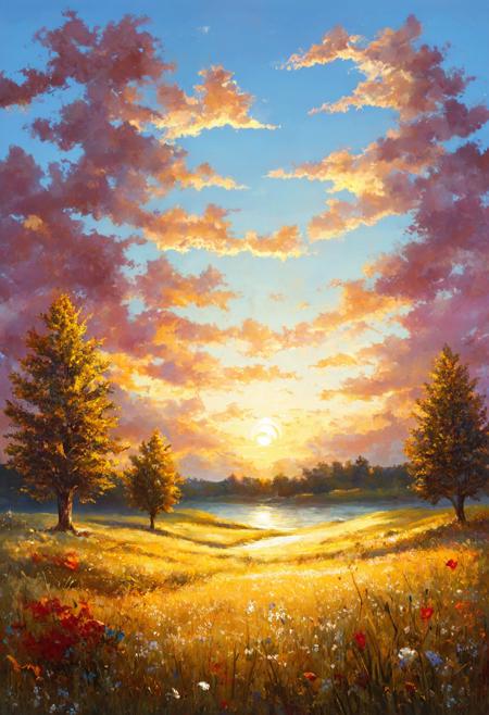 beautiful whimsical landscape at sunset