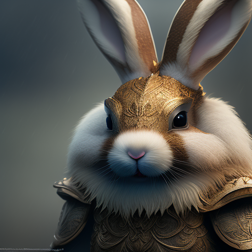 bunny, high ornamented light armor, fluffy fur, foggy, wet, stormy, 70mm, cinematic, highly detailed