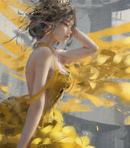 wgz style,portrait of a beautiful women highly detailed，yellow