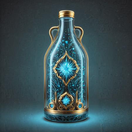 <lora:Fractangles_Flux:1.0000000000000002> <lora:Bioluminescent_World-000007:1.0000000000000002> <lora:Qu4ntumPunk_XL-SGX:1.0000000000000002>

A glowing glass bottle, sits on a brass vending tray, freshly dispensed from a humming steampunk machine. The bottle is sealed with a pressure-lock brass cap and reinforced with riveted metal bands. Inside, a swirling galaxy churns — nebula clouds, tiny glowing stars, and a central singularity pulsing with violet-blue light. The fluid around it flickers like dark matter syrup, refracting rainbow glints along the edges. Small warning glyphs circle the glass in embossed gold: "DO NOT SHAKE." Behind the bottle, steam coils upward from the vending slot, and the vending machine’s glowing interface flickers with unreadable astral runes. The brass countertop reflects the galactic light, while shadows stretch across scattered tools, blueprints, and ancient calibration dials. This is no drink — it’s a bottled universe.

galaxy in a bottle, qu4ntum, made out of fractangles, bottled universe, glowing cosmic drink, nebula inside glass, stars floating in liquid, swirling galaxy core, brass vending machine tray, embossed warning glyphs, steampunk beverage bottle, ornate pressure cap, cinematic glow, raytraced glass, dark matter fluid, cosmic alchemy, quantum energy glow, ambient fog, brass reflections, atmospheric haze, depth of field, glowing steampunk machine in background, HDR10, BT.2100-PQ, Dolby Vision tones, masterpiece, best quality, high detail, product close-up