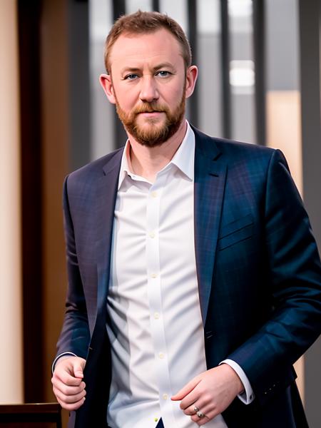 RAW photo of (AlexHorne:0.99) a man wearing a black suit jacket , with a white dress shirt, with a serious look , detailed face, realistic skin, high quality, (blue eyes:1.1), Leica 50mm, f1. 4, natural light, grainy, (high detailed skin:1.2), high detail