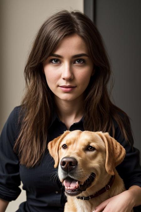 (realistic high resolution), (8K), (extremely detailed),  (best quality), (super detailed), (masterpiece)  (ultra-detailed), (hyperrealism:1.2), (photorealistic, hyperdetailed:1.2), insane details, a beautiful aesthetic girl with her Labrador , seductive look, cute face,