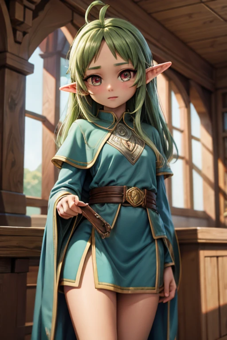 girl elf Elven ears green hair White hair