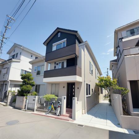 best quality, ultra-detailed, illustration,
jyutaku, japan, scenery, outdoors, sky, power lines, building, road, window, street, utility pole, bicycle, ground vehicle, blue sky, day, house, fence, city, motor vehicle, lamppost, cityscape, realistic, 
<lora:JAPAN_SCENERY_HOUSE_SD15_V1:1>