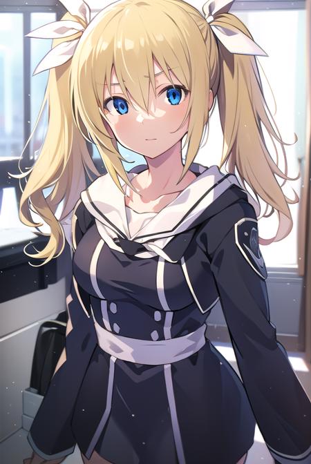 hinaearimura, <lyco:hinaearimura-LYCORIStest:1>,
hinae arimura, long hair, bangs, blue eyes, blonde hair, hair between eyes, twintails, hair ribbon, white ribbon, ribbon,
BREAK thighhighs, long sleeves, dress, collarbone, jacket, hood, black footwear, black dress, white thighhighs, zettai ryouiki,
BREAK looking at viewer, hands behind head,
BREAK indoors, classroom,
BREAK <lora:GoodHands-vanilla:1>, (masterpiece:1.2), best quality, high resolution, unity 8k wallpaper, (illustration:0.8), (beautiful detailed eyes:1.6), extremely detailed face, perfect lighting, extremely detailed CG, (perfect hands, perfect anatomy),