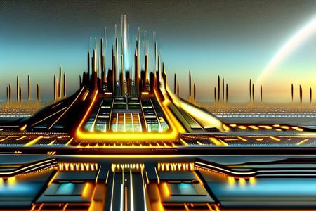 masterpiece, awesome quality, hyper detailed, ((DonMX3n0T3ch, futuristic, scifi, tech)), landscape android, cyborg, <lora:DonMX3n0T3ch:1.5> cool, awesome