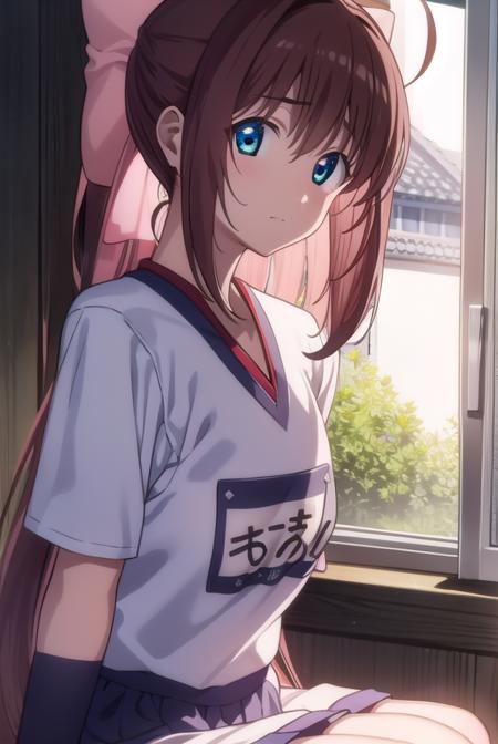 otomeasakura, <lyco:otomeasakura-lyco-nochekaiser:1>,
otome asakura, long hair, brown hair, bow, ahoge, hair bow, pink bow, blue eyes,
BREAK gym uniform, buruma, red buruma,
BREAK looking at viewer,
BREAK indoors, classroom,
BREAK <lyco:GoodHands-beta2:1>, (masterpiece:1.2), best quality, high resolution, unity 8k wallpaper, (illustration:0.8), (beautiful detailed eyes:1.6), extremely detailed face, perfect lighting, extremely detailed CG, (perfect hands, perfect anatomy),