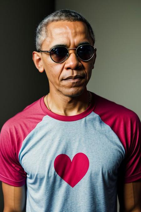 RAW photo, Barack Obama, 8k uhd, dslr, high quality, cinematic lighting, photorealistic, realistic, sport clothes (SpongeBob) , heart shaped sunglasses, rose tattoo on the neck, dimly lit <lora:epi_noiseoffset2:0.9>, low key, serious expression, intricate details,
