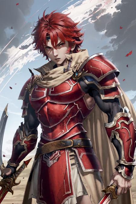 WarriorOfLight long white hair, blue armor, gold trim, horned helmet, fake horns, cape  red armor, white trim