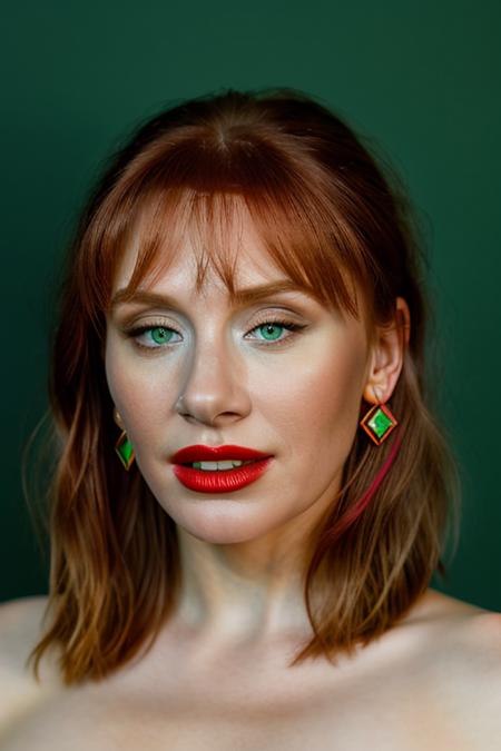 Realistic photo of a beautiful bryc3d-v1 woman, 1girl, solo, long hair, looking at viewer, simple background, red hair, jewelry, green eyes, multicolored hair, earrings, parted lips, teeth, grey background, lips, gradient hair, makeup, lipstick, portrait, realistic, red lips, soft lighting, professional Photography, Photorealistic, detailed, RAW, analog, sharp focus, 8k, HD, DSLR, high quality, Fujifilm XT3, film grain, award winning, masterpiece<lora:bryc3d-v1:1.0>