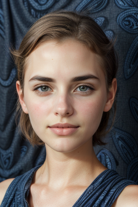 KiannaStupakoff, (closeup on face:1.2), razored combover bob haircut, ((slim, fit, lanky, coltish:1.5)), indigo paisley long dress, looking at viewer, Hasselblad H6D, portrait, natural lighting, oiled skin, perfect eye blush, slightly open mouth, long eye lashes, <lora:epiCRealismHelper:0.2>, <lora:hairdetailer:0.3>, ((indigo paisley backdrop:1.3)), detailed skin texture, (blush:0.5), (goosebumps:0.5), subsurface scattering, RAW candid cinema, 16mm, color graded portra 400 film, remarkable color, ultra realistic, textured skin, remarkable detailed pupils, realistic dull skin noise, visible skin detail, skin fuzz, dry skin, shot with cinematic camera