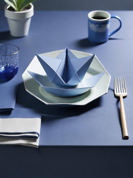 <lora:Plate:1>a plate with a paper boat on top of it