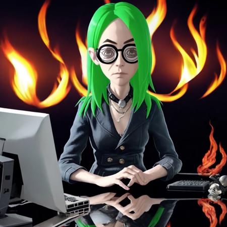 1girl, confident, real life photograph of midoriko outdoors, with a computer, with swirly glasses covering the eyes, serious expression, foreshortening, gritty hyperrealism ww2 badass, emo, cyberpunk, woman, cute <lora:Midoriko-000900:0.8>, Concept Art World, raytraced reflections, 64K, delicate, Best quality, hyperdetailed, ("The Ripple of Flame":1.3) , Detestable, (Navy Blue and Olive:0.7) , contest winner, award winning