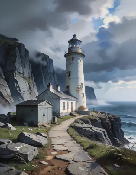 Cliffside lighthouse pony