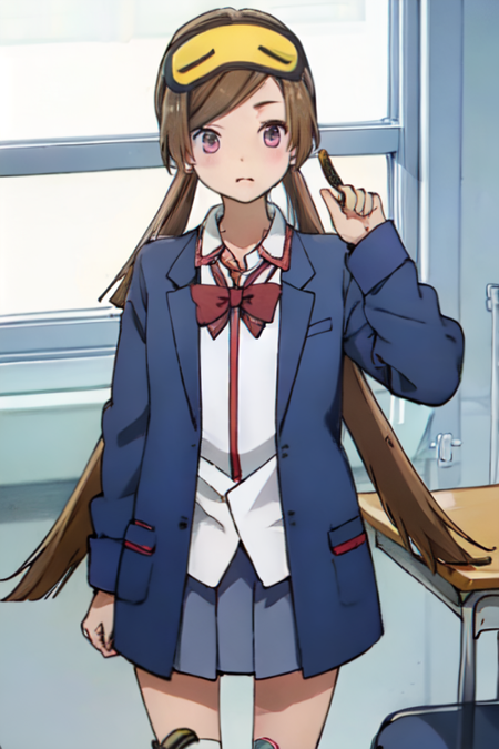 Minagawa Rau, long hair, bangs, brown hair, pink eyes, very long hair, twintails, goggles,