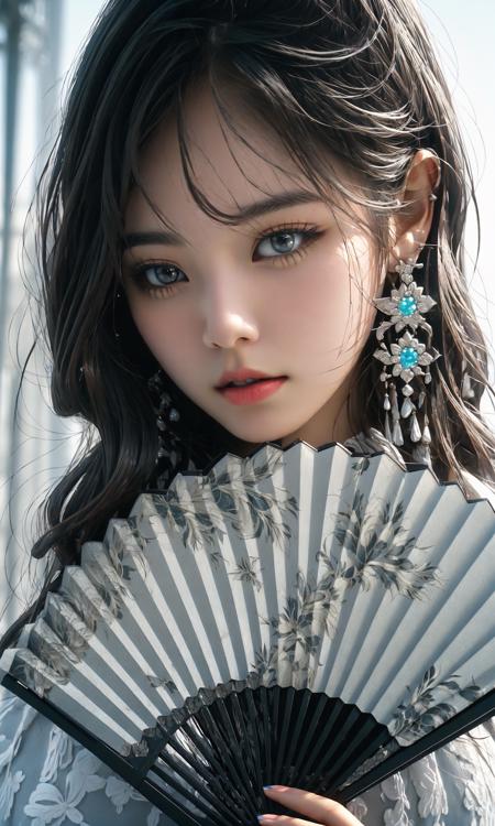 (Masterpiece),(best quality),((masterpiece)),(highres), (original:1.8), (extremely detailed 8K wallpaper), overexposure,1girl, close-up, (fan:1.1),A huge fan <lora:~Q?-bG[Pfan:1>