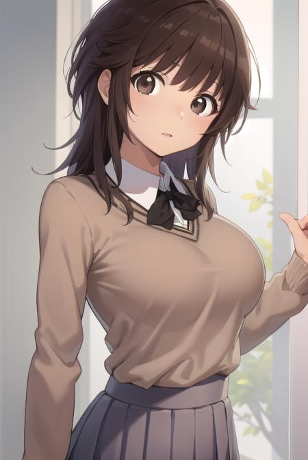 rihokosakurai, <lora:rihokosakuraitest:1>,
rihoko sakurai, (brown eyes:1.5), brown hair, (large breasts:1.2),
BREAK grey skirt, kibito high school uniform, pleated skirt, school uniform, skirt, sweater,
BREAK looking at viewer,
BREAK indoors, classroom,
BREAK <lora:GoodHands-vanilla:1>, (masterpiece:1.2), best quality, high resolution, unity 8k wallpaper, (illustration:0.8), (beautiful detailed eyes:1.6), extremely detailed face, perfect lighting, extremely detailed CG, (perfect hands, perfect anatomy),