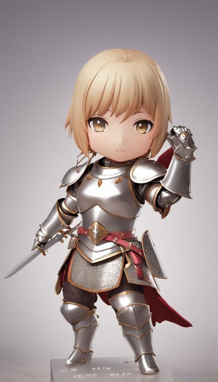 Cinematic scene, hero view, female knight, chibi <lora:nendoroid_xl_v5:1>, action pose, masterpiece, best quality, high quality, highres, absurdres