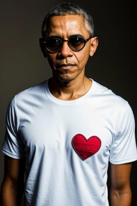 RAW photo, Barack Obama, 8k uhd, dslr, high quality, cinematic lighting, photorealistic, realistic, sport clothes (SpongeBob) , heart shaped sunglasses, rose tattoo on the neck, dimly lit <lora:epi_noiseoffset2:0.9>, low key, serious expression, intricate details,