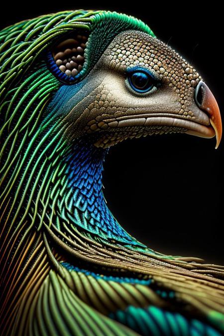 Create a photorealistic close up image of a peacock, feathers, vibrant colors and dark background, highly detailed, aesthetic, great lighting, extremely detailed,  award winning, perfect composition, a rich and complex image of nature, a vibrant tissue of hues and textures captured digitally, best quality, realistic, captivating, intricately detailed, hyper detailed, maximalist style, photorealist, sharp focus, dynamic lighting, superb composition, finest details, highest aesthetics, best quality, sharp focus, high contrast, stylized, clear, colorful, ultra quality, 8k, best quality, masterpiece,midjourneyv6.1, close up,