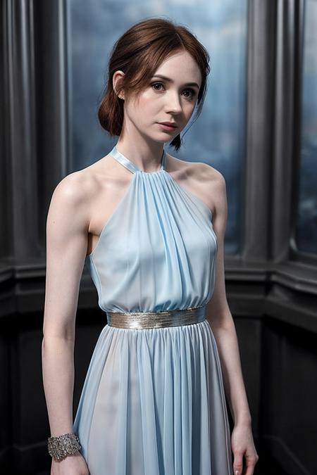 KarenG_SoloTI_v1,
(In a light blue chiffon dress, with silver bangles, for an elegant and graceful look), 
<lora:add_detail:0.6>,<lora:LowRa:0>