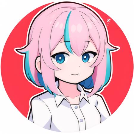 (high quality, high resolution:1.3), 4k, masterpiece, 
BREAK
1girl, <lora:XenoderA Style-000005:1>, upper body, pink hair, blue eyes, smile, close-up, white shirt,  red background, white background, simple background,  <lora:NoiseOffset_v2:1.0>