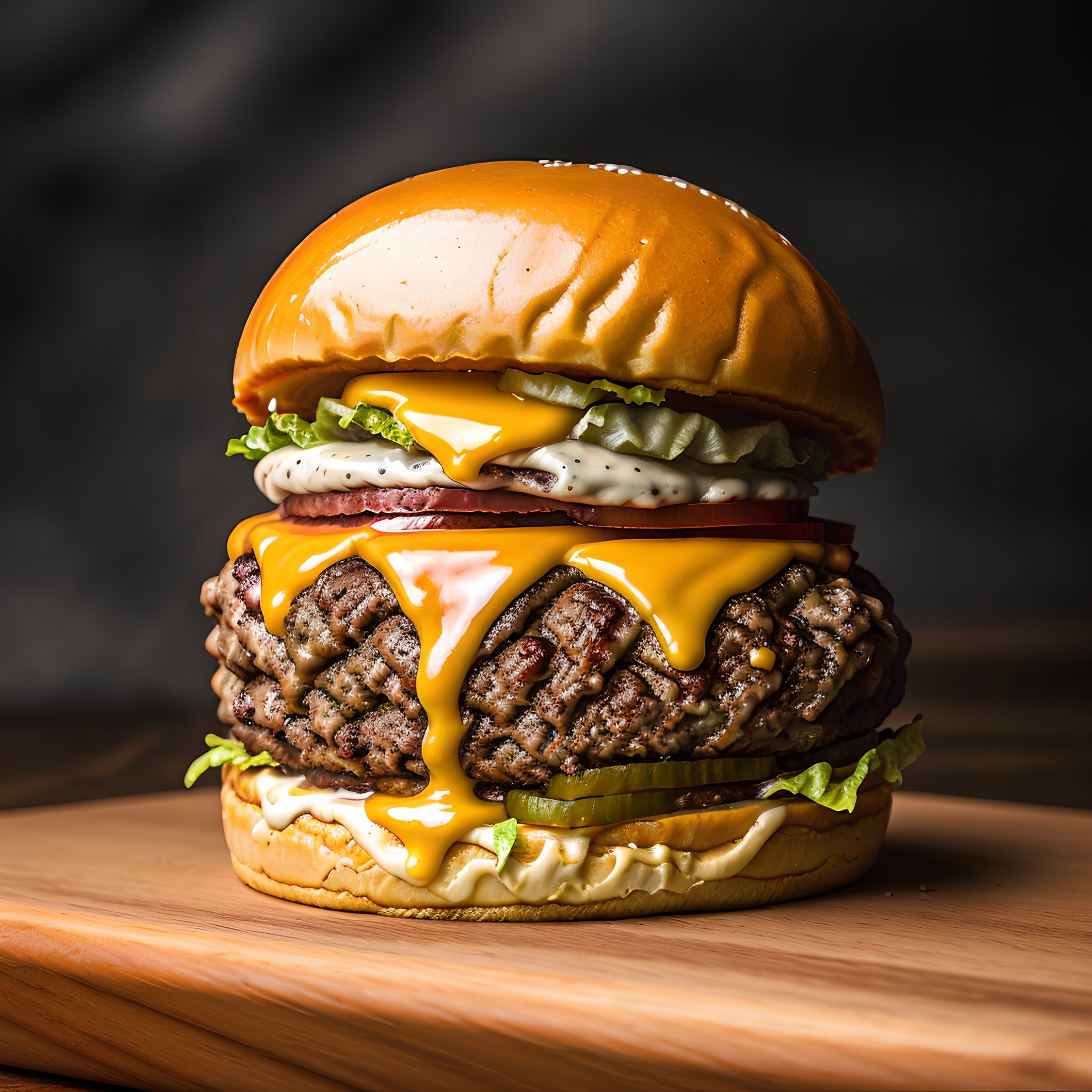 RAW photo, burger, <lora:foodphoto:0.8> foodphoto, dslr, soft lighting, high quality, film grain, Fujifilm XT