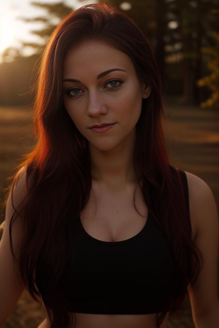 (headshot), 1girl, beautiful, sunset, beautiful sunset, cloudy, forest, nature hike, (((headshot))), BREAK
sports bra, backpack, yoga pants, BREAK
large breasts, makeup, long straight hair, pale skin, fair skin, white skin, maroon hair, BREAK
<lora:Kruzadar:1>