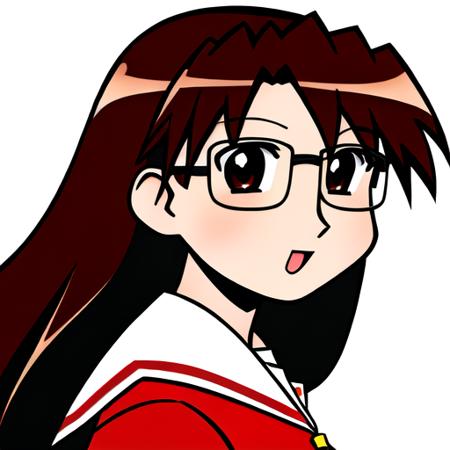 <lora:KoyomiLoRA:1>, 1girl, koyomi mizuhara, black glasses, brown hair, long hair, brown eyes, looking at viewer, open mouth, school uniform, serafuku, red shirt