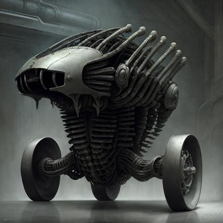 <lora:hrgiger2x_8:.5>  hrgiger,  old fashioned car , biomechanical