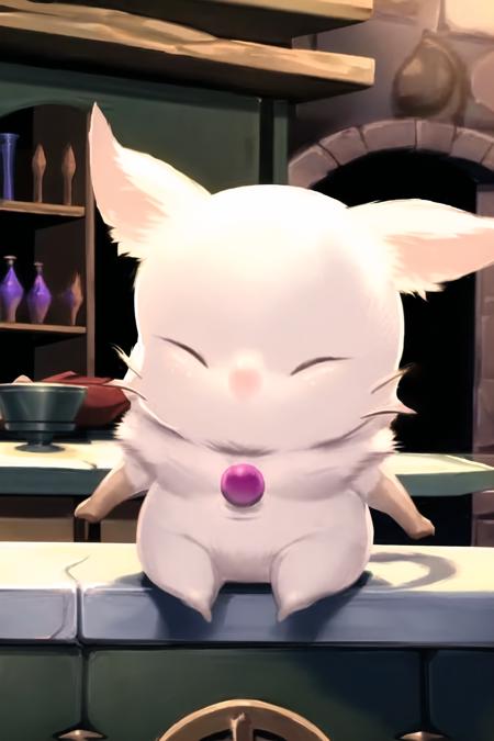 masterpiece,best quality,moogle,sitting on a counter,tavern,<lora:Moogle_NF_V1.3:1>,