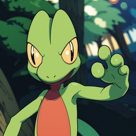 centered, award winning photo, (looking at viewer:1.2), |  Treecko_Pokemon, |forest, | bokeh, depth of field, cinematic composition, | <lora:Treecko_Pokemon_AnyLora:0.8>