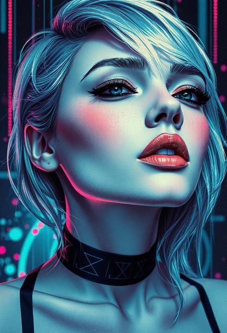 high quality design aesthetics, synth pop, detailed, pop album cover, beautiful young white woman, artist name "Musaic"