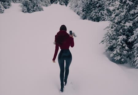 lgngshnyft 1girl realistic solo ass, cellphone, cowboy shot, snow, solo focus 24 year old, supermodel, very skinny, petite, huge breasts, Maroon quiff, Filipino real world location, light blue eyes, fair skinned, best quality, RAW photo, subject, 8k uhd, high quality, photorealistic, fair-skinned female, fair skin, affluential, affluential, Step-by-step, Aerial View, wealthy, Diffused natural light shot <lora:lgngshnyXLrd:0.9>