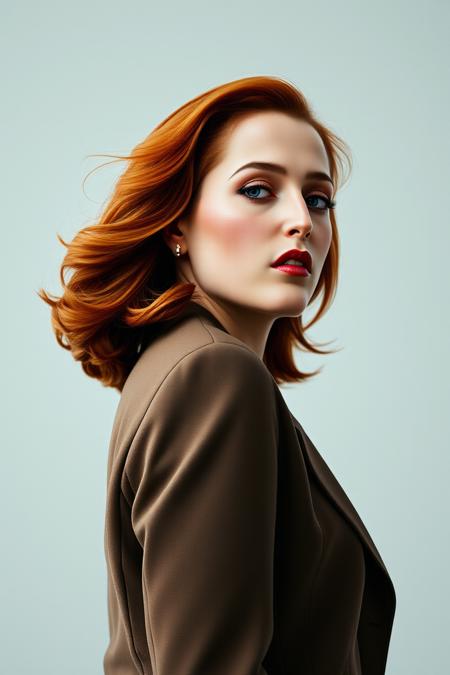 upper body high fashion photo of a woman with red hair. Natural makeup, abstract art, Exquisite detail, high resolution photo, realistic photo, intricate detail, natural lighting, elegant jacket, agentscully