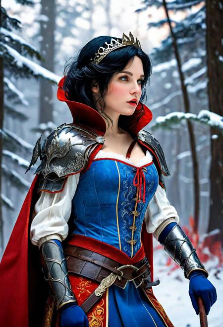 High resolution ultra-realistic of Beautiful Snow White warrior, Fantasy style, 8k, capturing the intensity of the moment, dramatic lighting, standing on a bloody and stormy battlefield in a fighting pose, fire, intricately designed iron armor, red skirt, perfect athletic figure, beautiful Warrior Swow White, fire, dirty face, ultra realistic, cinematic style, athletic figure, dark fantasy, covered in dirty and blood, cinematic colors Lighting, extremely detailed, 8K, wavy black hair, realistic dirty bloody pale face, realistic blue eyes, beautiful Snow White on in cool outfit, hyper-detailed, hyper-realistic, bright colours, Attractive 21 old years girl, Attractive, beautiful firm Breasts, sharp focus, digital painting, Photograph Taken on Nikon D750, Alphonse Mucha, 8K, athletic figure, Hyperdetailed, hyperrealism, Attractive, Attractive bust girl, asymmetric balance