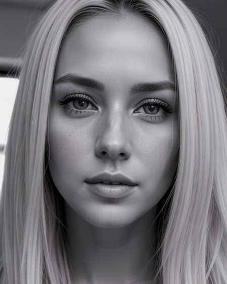 b&w, instagram photo, portrait photo of 26 y.o blonde woman, perfect detailed eyes, natural skin, hard shadows, film grain