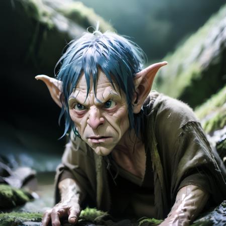 highly detailed candid photo of rpggoblin:1.3,

rpggoblin, solo, 1boy, closed mouth, blue hair, male focus, large eyes, pointy ears, blurry, depth of field, blurry background, realistic, old,

masterpiece, best quality:1.1, 

ultra photoreal, photorealistic:1.0, sharp focus:1.1, 
depth of field:1.1, 

50mm, style of Nathan Wirth, Hasselblad X1D II, Porta 160,
