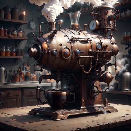 <lora:SteamPunkAI:.7> SteamPunkAI , Cogpunk  coffee machine