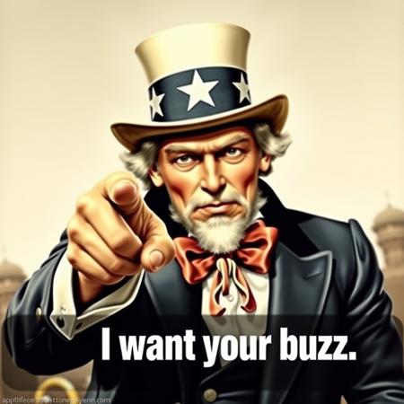 A typical US Army ad with Uncle Sam pointing at the camera saying "I want your buzz"