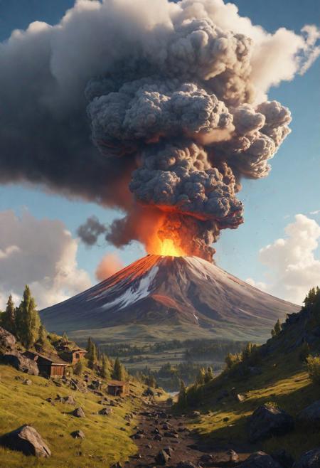 A world of volcanoes, atmospheric, hyper realistic, 8k, epic composition, cinematic, octane render,  detailed landscape painting by Mattias Adolfsson, 4k detailed post processing, artstation, rendering by octane, unreal engine  w 1024  h 1280