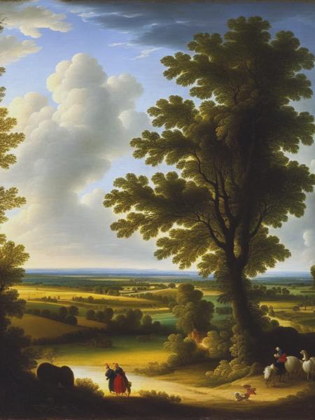 <lyco:SalomonvanRuysdael:1.0> dutch painters of light, 1700s, field, trees, landscape, high resolution, fine detail,