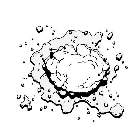 a overhead view of a piece of flat dirt, in a black and white lineart style as a tile from a video game tileset, viewed directly from overhead, flat 2D minimalist style, black and white monochrome color pallete, The overall design is square in shape