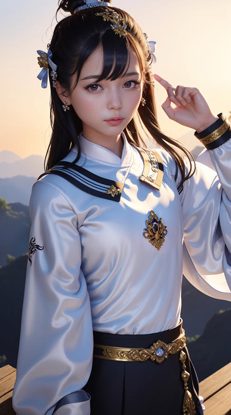 [heroGirl:999],1girl,hejie,(Acup:1.3),flat chest,small brest,portrait of beautiful a hero chinese short hair girl,(cloud:0.5) top of mountain <lora:0000_aiMeishi_hejie_v01-000004:0.2> <lora:more_details:-0.3>
Low Angle
F 2.8 lens
Black and white