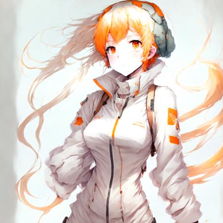 Anime, Girl with orange hair and white jump suit (agentorange style:1)  <lora:djzAgentOrange:0.8>