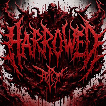 HarroweD text logo, red, black, splattered, demons, hell